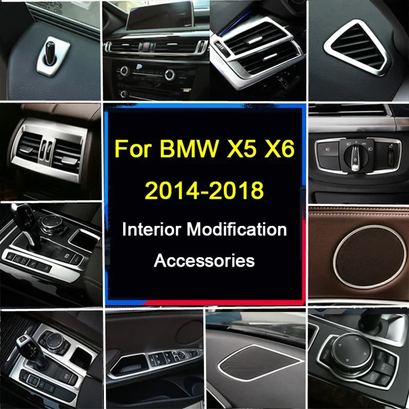 Фото Для BMW X5 X6 F15 F85 F16 F86 2014-2017 2018: накладка на центральную консоль, панель переключения передач, рамка воздуховода, накладка на панель управления стеклоподъемниками