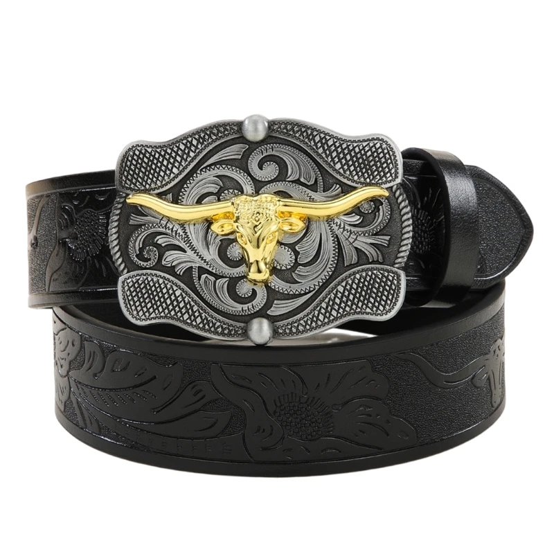 Vintage Western Belt Cowboy Belts For Men Western With Big Buckle Leather Belt Longhorn Bull Belt Buckle Belt Jeans Belt R7RF