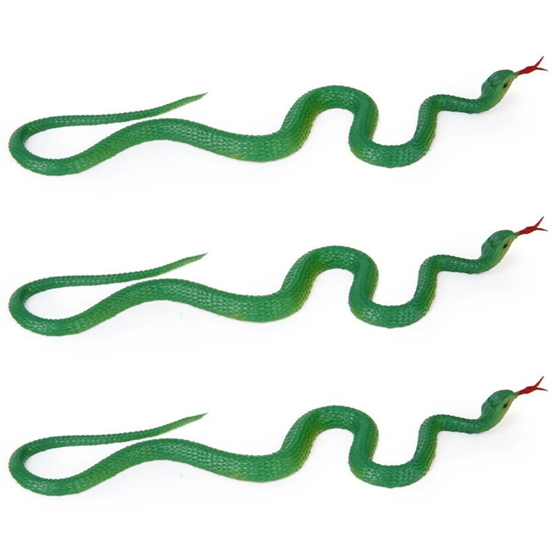 

-3X Simulation Soft Plastic Toy Snake Simulation Snake Rubber Tip Toy - Green