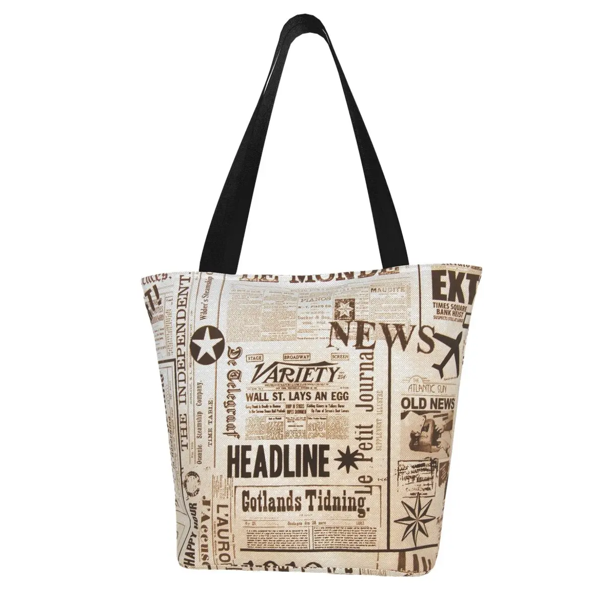 

Newspaper Pattern Shopping Bag Tote Harajuku Shopper Bag Women Canvas Shoulder Bag Female Eco Large-capacity
