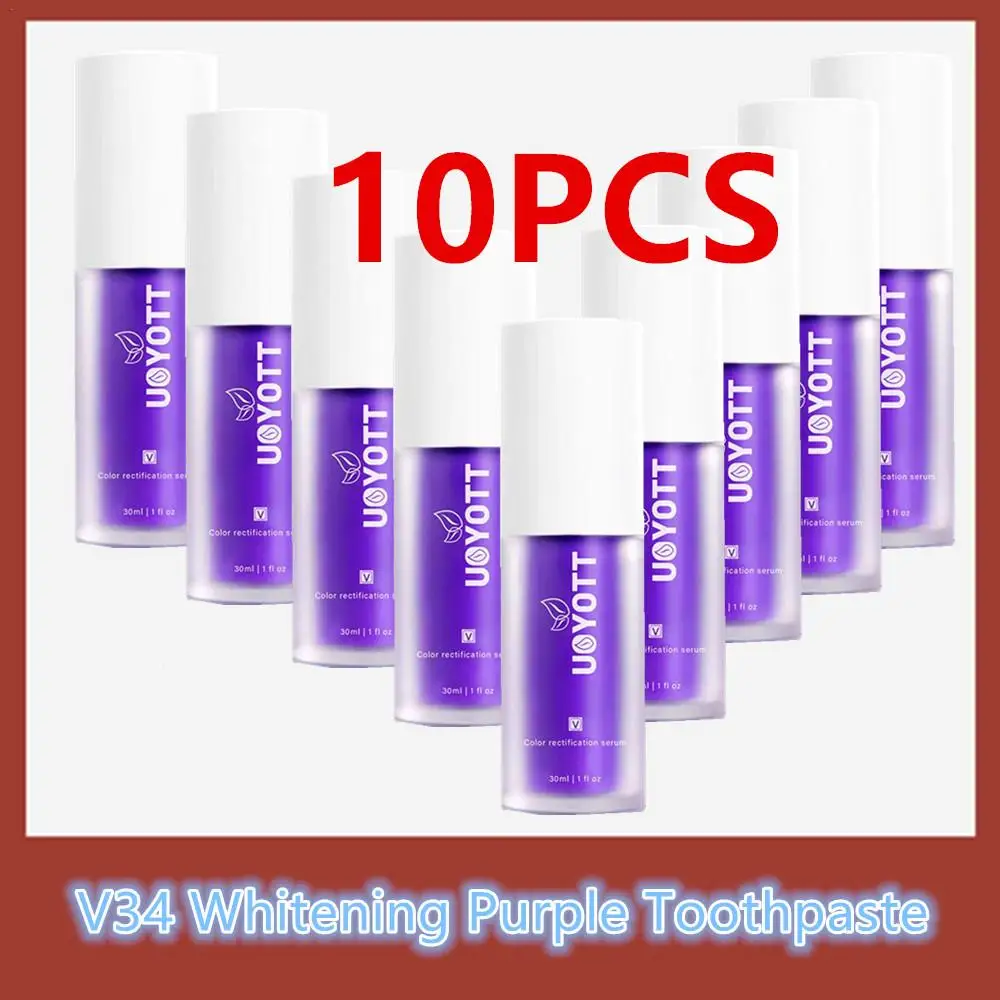 

10PCS/Set New V34 30ml Whitening Purple Toothpaste Stain Remover Toothpaste Mint Flavor White Teeth
