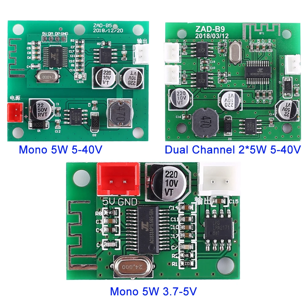 

DC 5V 12V 24V Bluetooth Amplifier Module 3W 5W Mono/Dual Channel Output Wireless Stereo Lossless Music Player Board