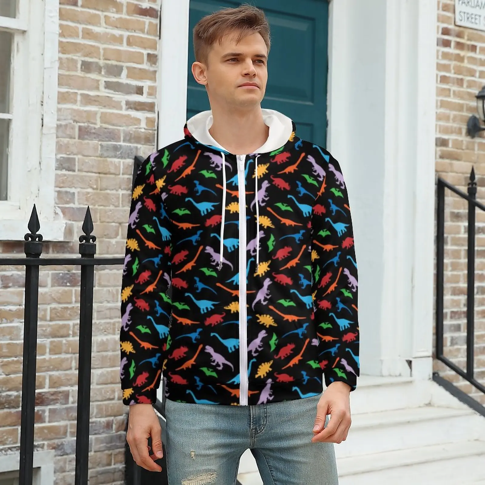 

Colorful Dinosaur Loose Hoodies Male Cute Animal Print Casual Hoodie Winter Long Sleeve Pretty Sweatshirts Plus Size 5XL 6XL