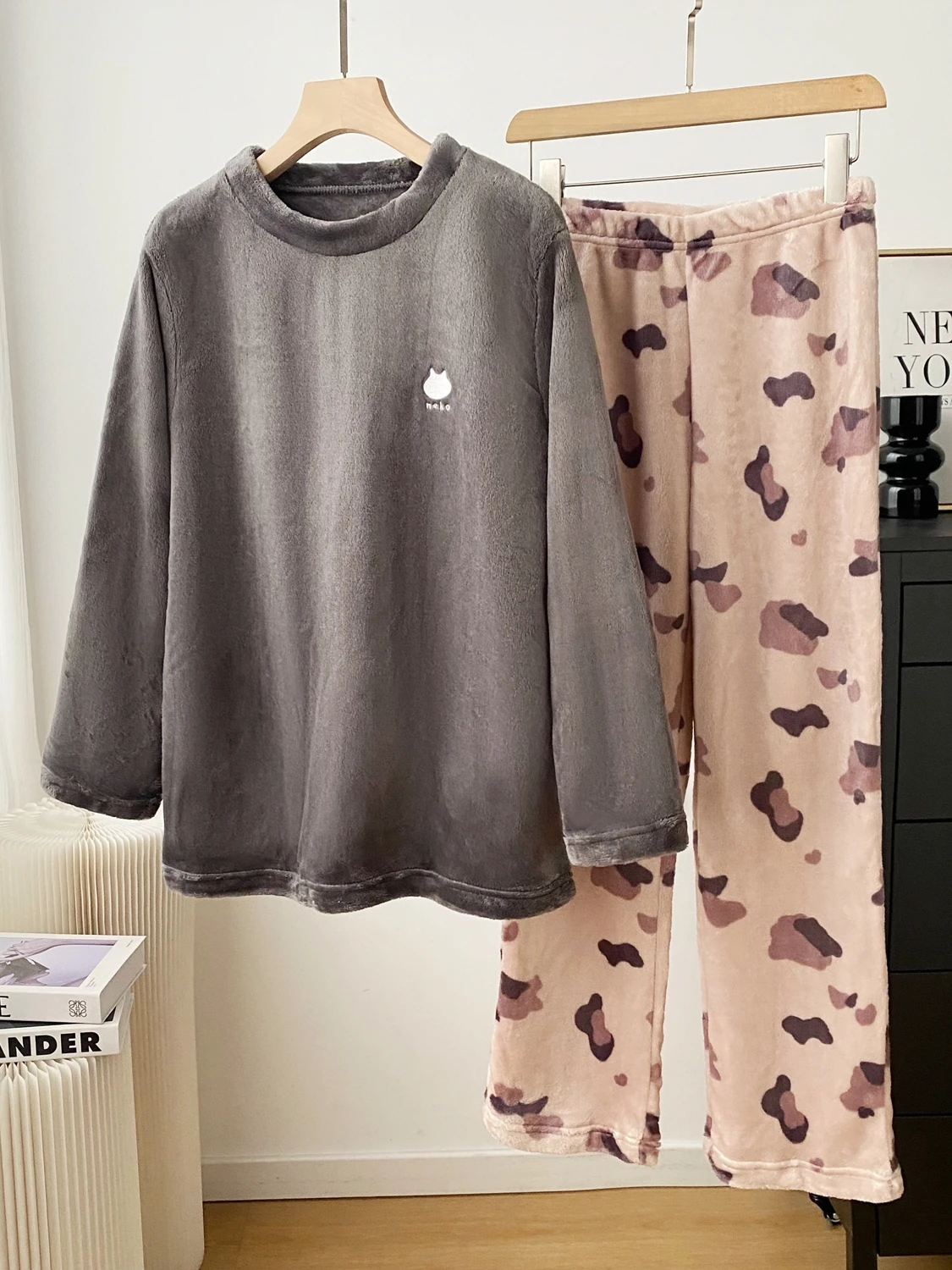 Осенне-зимний коралловый флис теплые брюки с длинными рукавами пижамный