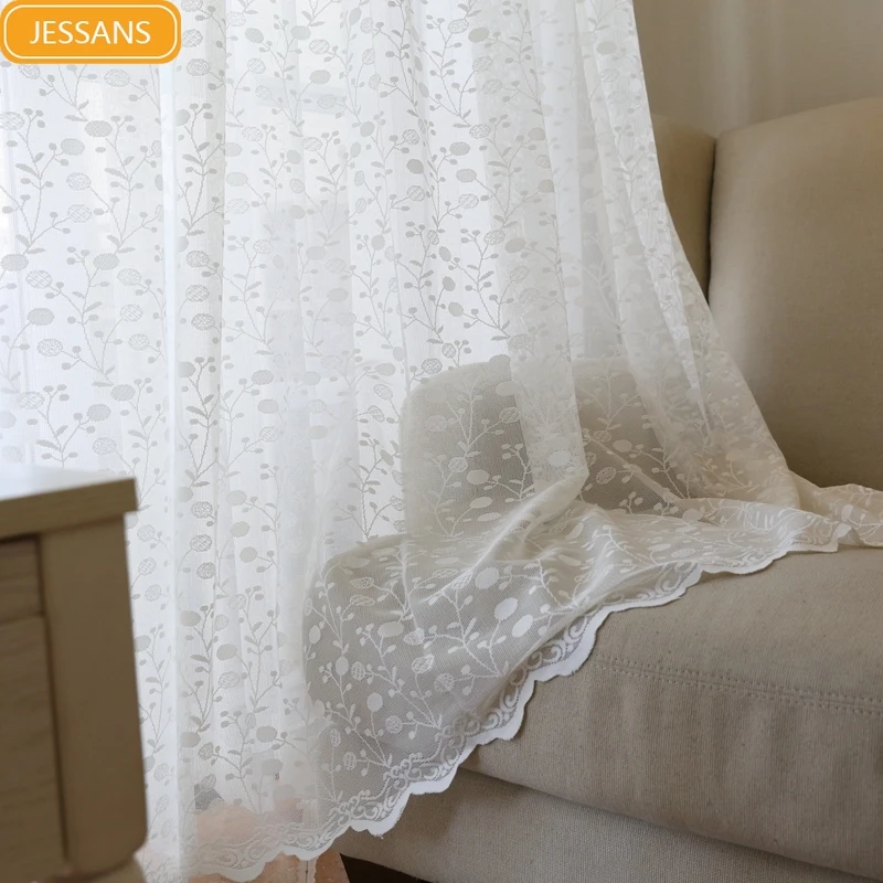 

Korean High-end Pastoral White Flower Jacquard Window Screen Curtains for Living Room Bedroom Partition Curtain Finished Product