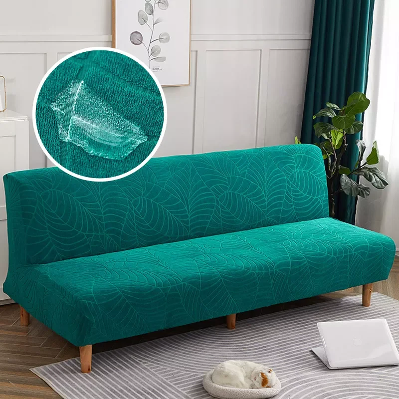 

Jacquard Fold Armless Sofa Bed Cover Sofa Cover Solid Color All-inclusive Thicker Covers Bench Couch Protector Elastic 1PC