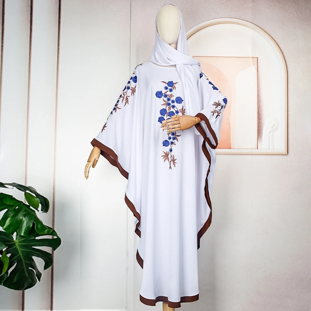 

Африканские платья для женщин, абайя Рамадан, мусульманский белый хиджаб, Абайи, вышитые цветы, длинное платье, свадебное платье, вечернее платье, Африканский шарф