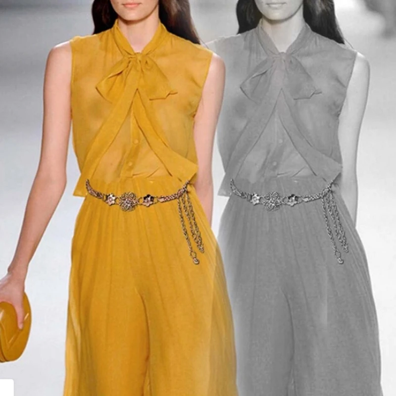 

Fashion Elegant Metal Waist Chain Belt Gold Buckle Dress Decoration Belt