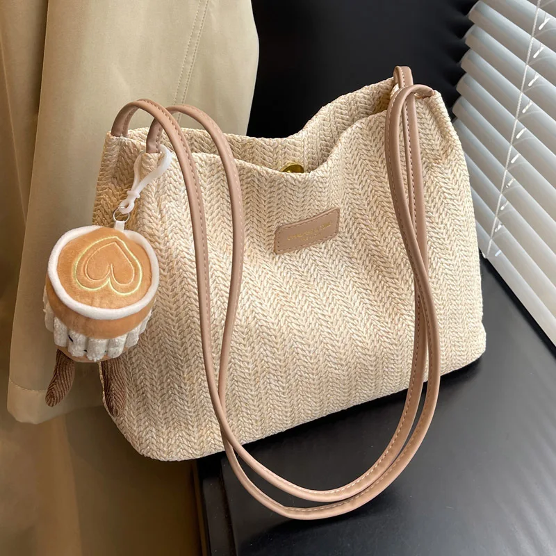

Beach Straw Bag for Women 2023 Summer Rattan Bucket Bag Handmade Woven Purse Wicker Shoulder Bag Bohemia Bali Handbag bolsos