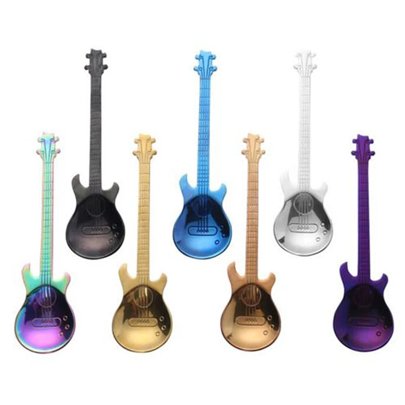 

2022 Multicolor Creative 1 Pcs Rainbow Guitar Stainless Steel Spoons Coffee Tea Ice Spoon Flatware Drinking Tools