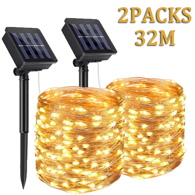 

Светодиодная гирлянда на солнечной батарее, 8 режимов, уличная садовая Водонепроницаемая декоративная лента для внутреннего двора, Рождест...