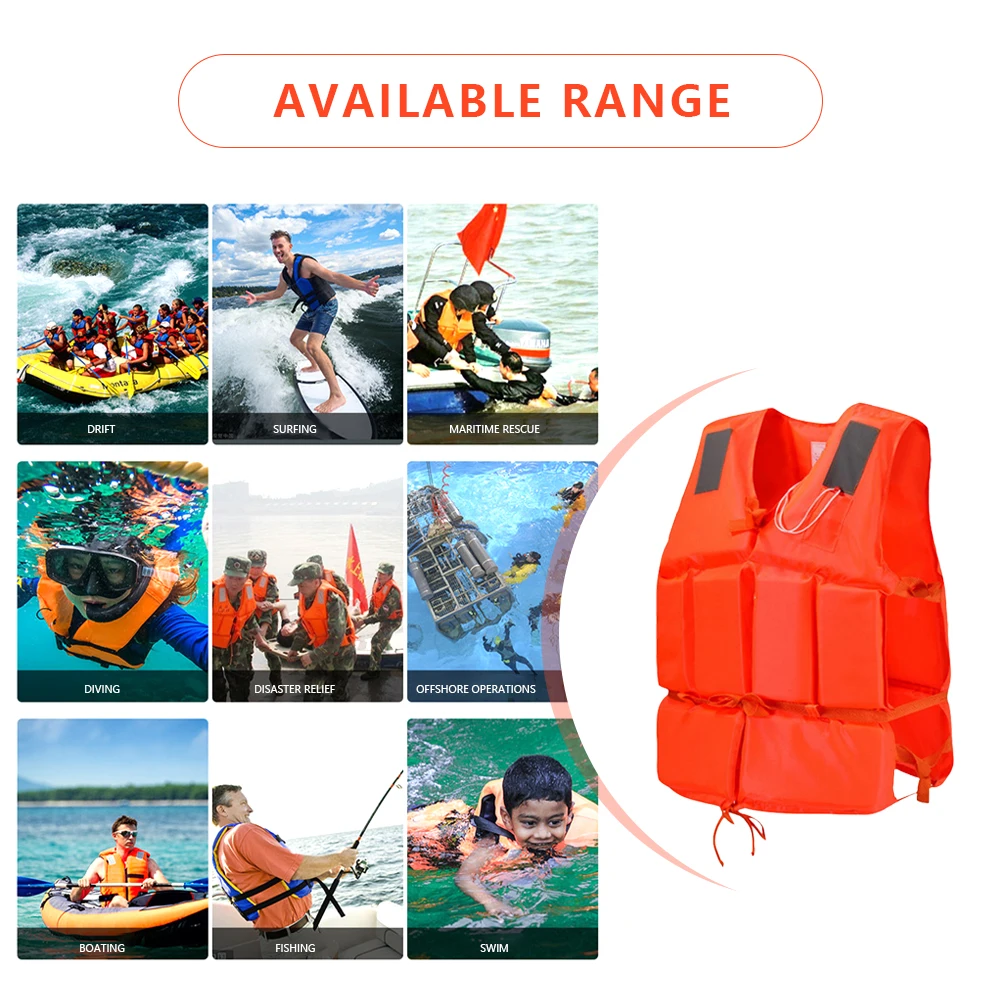 

Oxford Drifting Safety Vest Adjustable with Whistle Survival Suit Wear-resistant Soft Safe Multipurpose for Swimming Sea Fishing