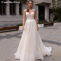 vintage o neck a line wedding dresses 2022 for women bride dress lace appliques button back bridal gowns vestido de novia