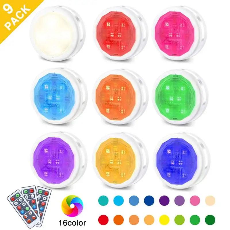 

9PCS LED Puck Light Remote Control Dimmable Wireless Touch Sensor Battery Operated Portable Kitchen Closet Cabinet Night Lamp