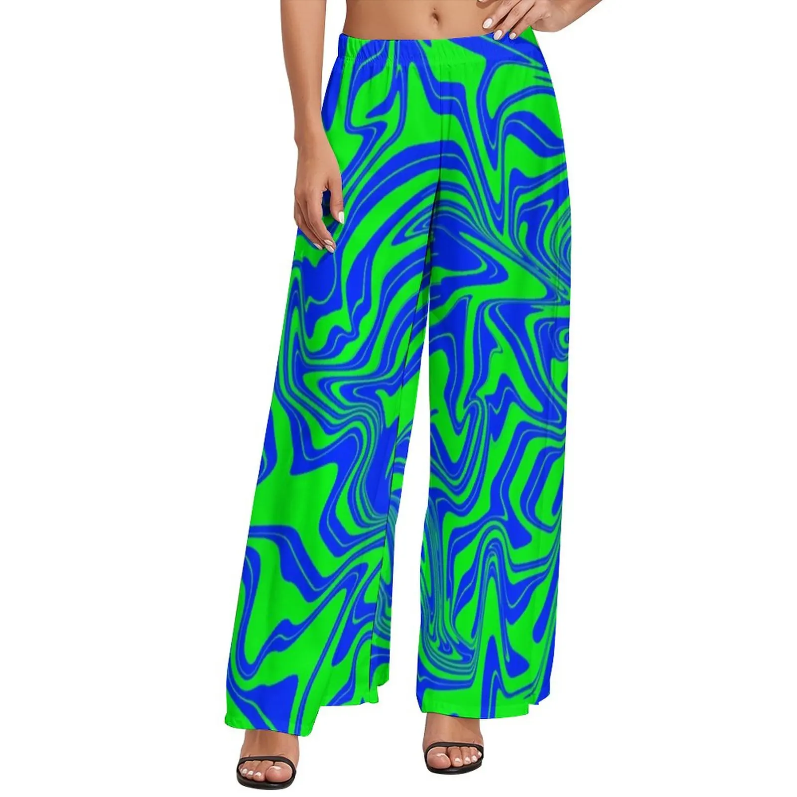 

Green Liquid Swirl Straight Pants Blue Abstract Art Print Classic Wide Leg Pants Women Oversized Street Wear Pattern Trousers