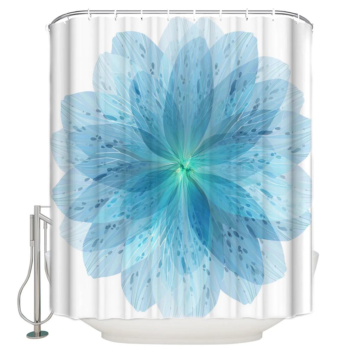 

Flower Petal Blue Shower Curtain Eco-Friendly Bath Curtain with Hooks Polyester Waterproof Curtain Bathroom Decor