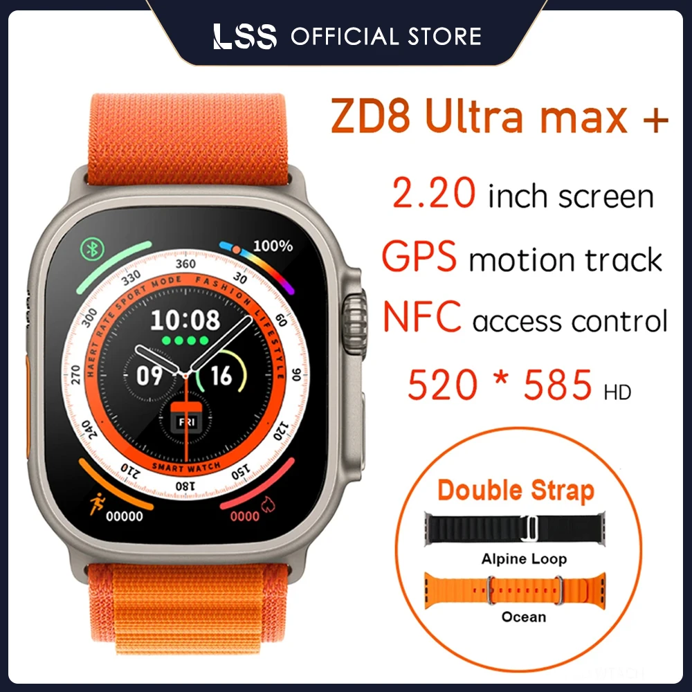 

ZD8 Ultra Max + Smart Watch Series 8 49mm 2.2 inch Screen Bluetooth Call NFC Compass ECG IP68 Waterproof Sports Smartwatch Men