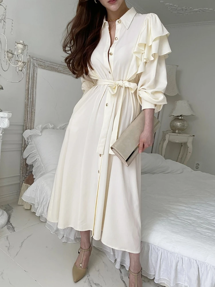 

Элегантное и шикарное женское повседневное однотонное платье-рубашка, однобортное винтажное ТРАПЕЦИЕВИДНОЕ ПЛАТЬЕ на день рождения с поясом, женское платье