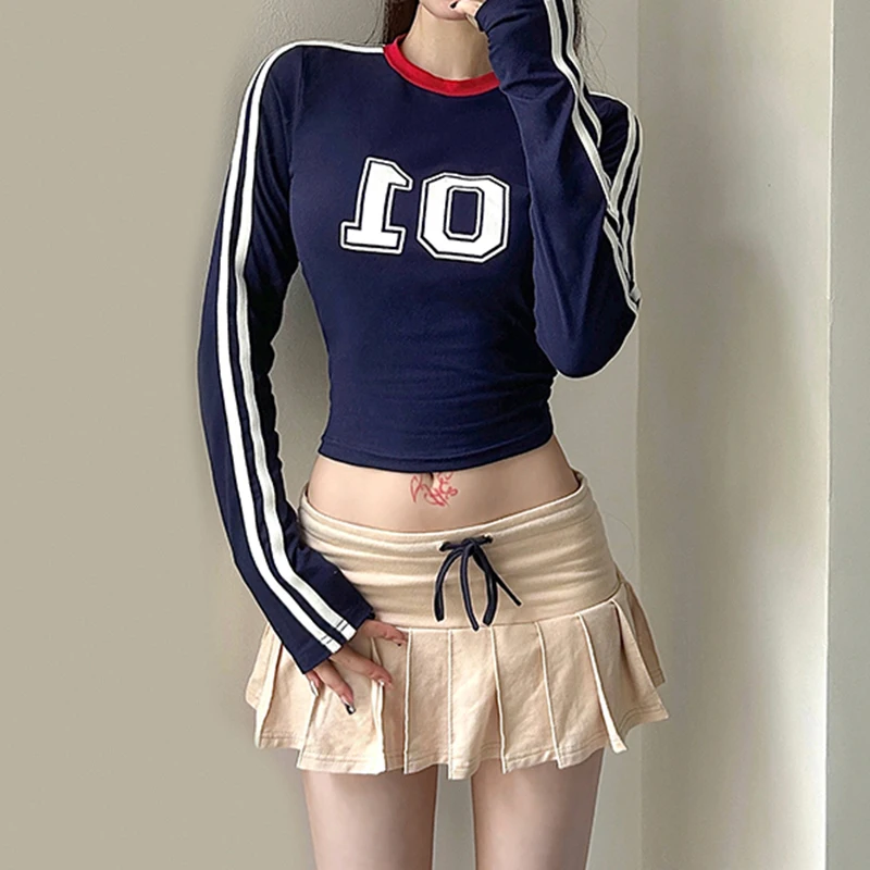 IAMHOTTY Женский Облегающий Топ С Длинными Рукавами Укороченная Футболка