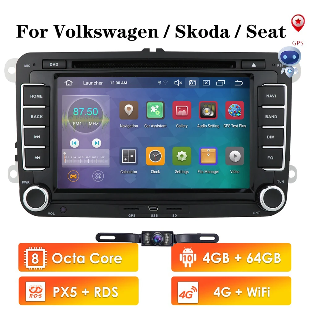 

OctaCore 2 Din Android 10 Car Audio DVD Player Radio For VW GOLF 6 Polo Bora JETTA B6 PASSAT Tiguan SKODA OCTAVIA GPS Navigation