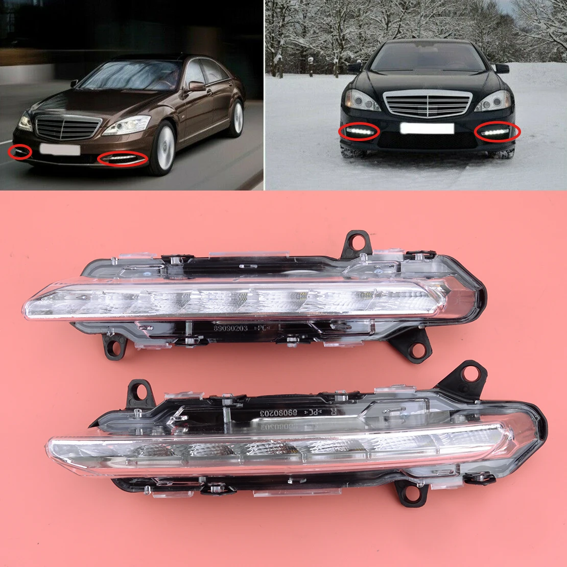 

1 Pair Car Front LED Bumper DRL Fog Light A2218201756 A2218201856 Fit For Mercedes Benz S W221 S350 S400 S450 S500 S550 S600 12V