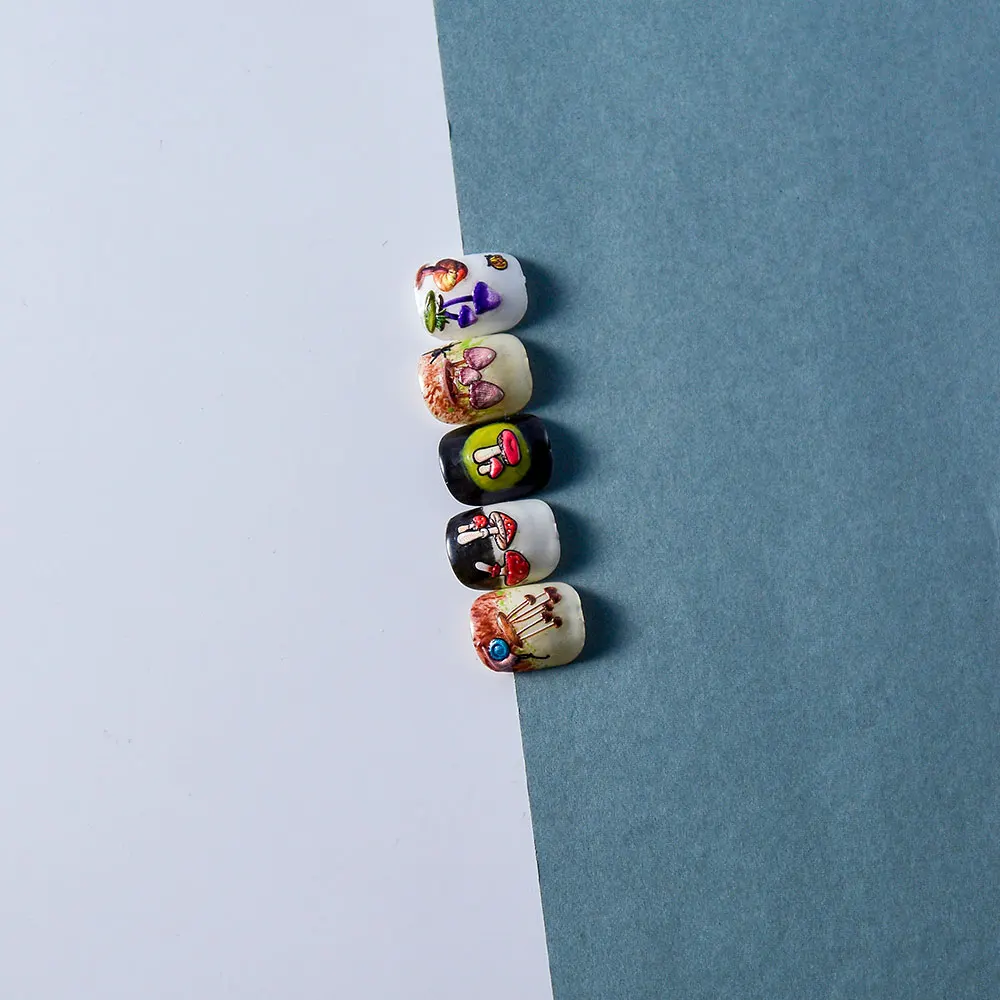 5D наклейка в виде грибов для ногтей Kawaii рельефная французский слайдер клейкий