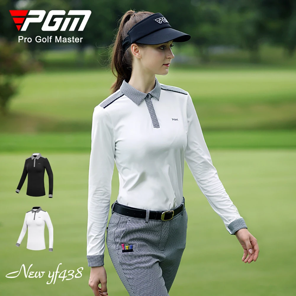 

PGM Golf Women's Long Sleeve Top Fashion T-Shirt Autumn and Winter Stretch Clothes Lapel Cold Insulation Clothing
