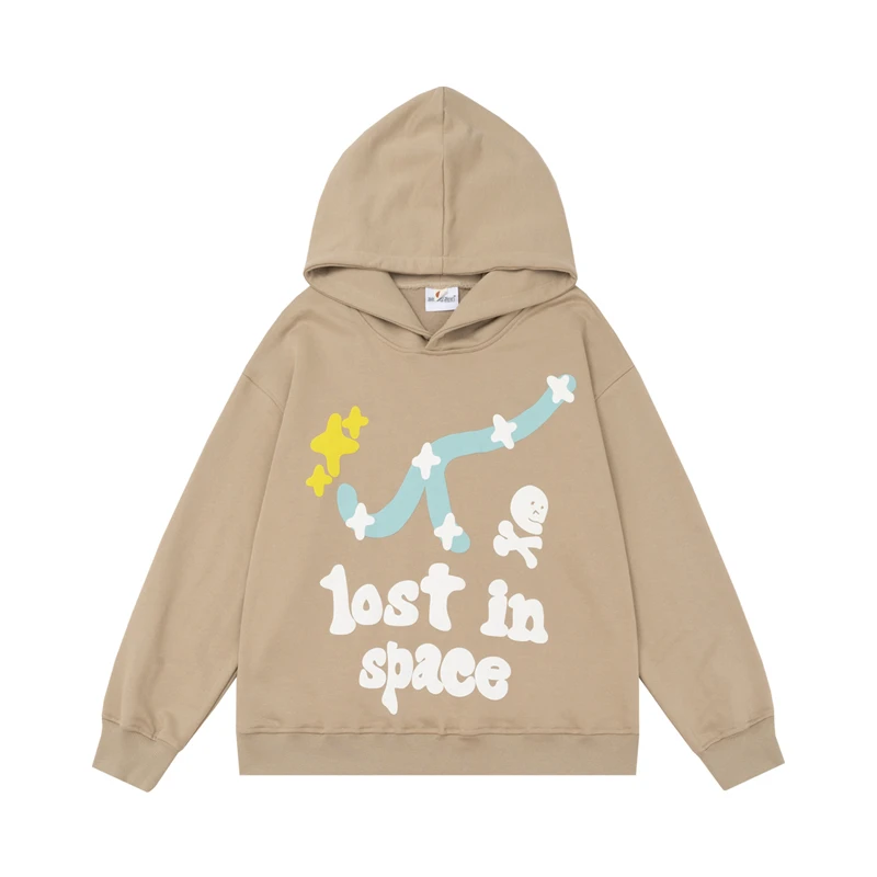 

Letter Foam Skull Bone Puff Terry Hoodie Autumn Pullover Hoodies Male and Female Streetwear Baggy Casual Hooded Sweatshirts Tops