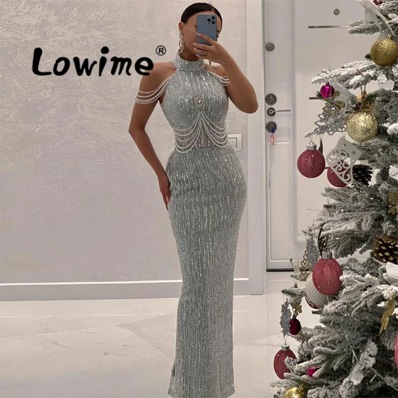 Длинные блестящие платья с бисером и блестками для выпускного вечера 2024 Зеленые