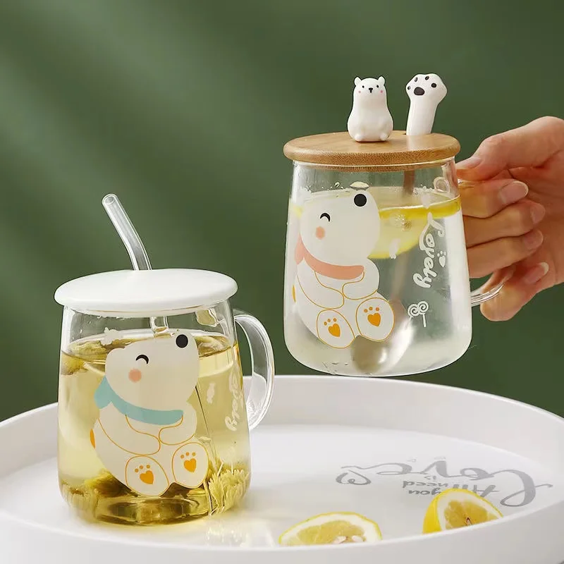Sevimli 3D alpaka cam kupa bambu kapak, isıya dayanıklı cam kupalar sabah kupa süt kahve çay kahvaltı fincan hediyeler için