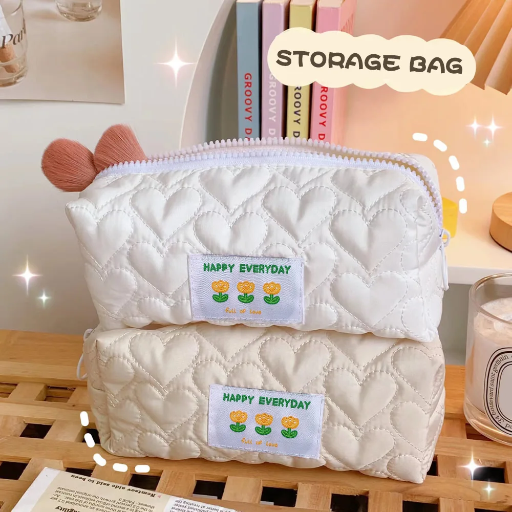 

Косметичка с карманом на молнии, дорожные портативные мешки с рисунком сердца, Легкая удобная хлопковая Сумочка для хранения косметики, MU8669