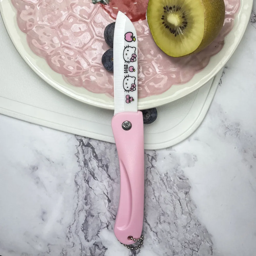 

Kawaii Anime Kuromi Hello Kitty Cinnamoroll Fruit Knife Ceramic Folding Knife Sanrio Portable Travel Mini Peeler Food Tool