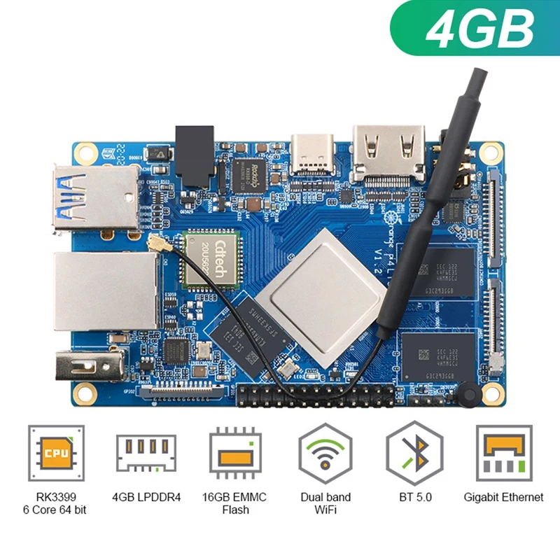 

For Orange Pi 4 LTS Rockchip RK3399 4GB LPDDR4 Programming Learning Development Board+Heat Sink+Power Adapter