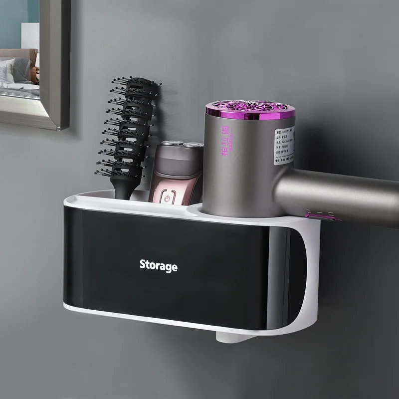 

Wall-Mounted Storage Racks No Trace Stickers Creative Suction Cup Hair Dryer Holder Comb Rack Stand Bathroom Supplies