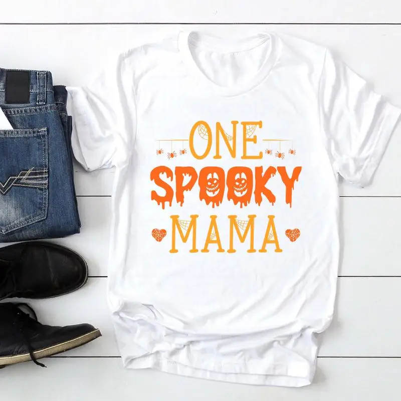 

Women Pumpkin Letters Scary Happy Halloween Thanksgiving Autumn Fall T Fashion Top Tshirt Print T-Shirt 90s Trend Graphic Tee