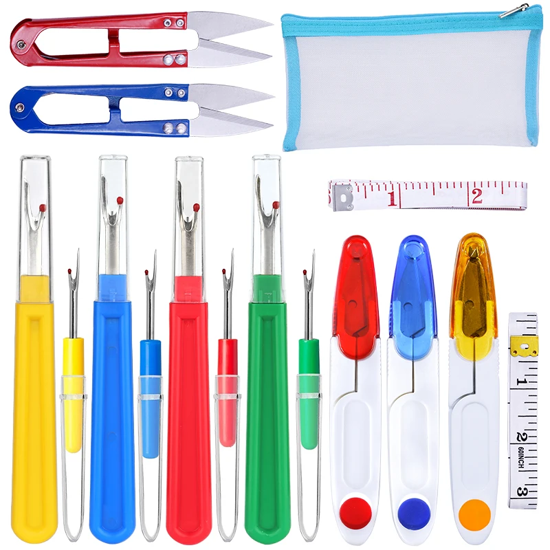 IMZAY Sewing Tools Accessories Set With Seam Ripper Yarn Scissors Tape Measure And Blue Zipper Bag Sewing Craft Tools Kit