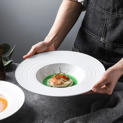 

Креативная белая керамическая тарелка, круглая соломенная шляпа, Глубокая тарелка, 11 дюймов, домашняя кухонная посуда в европейском стиле, ...