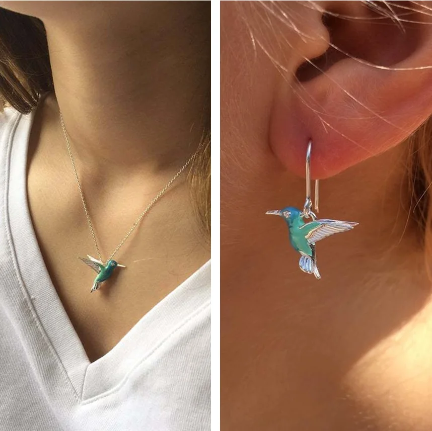 

2023 New Fashion Vintage Blue Bird Earrings Unique Hummingbird Earrings Women Fashion Animal Jewelry Designs for Ladies Girls