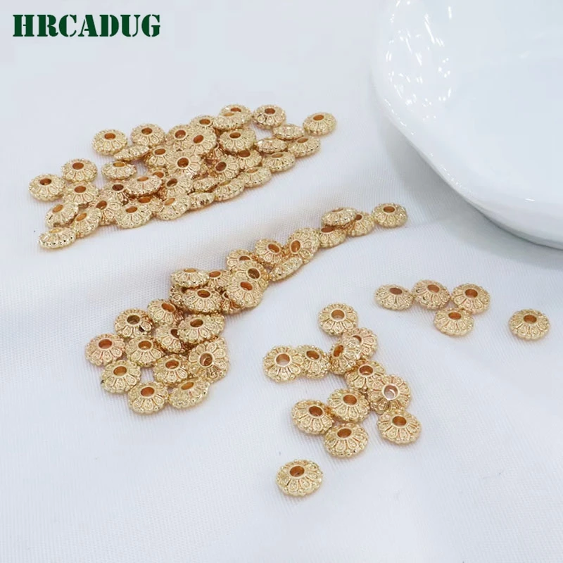 5.7mm Flower Bead 18K Gold Plated Brass Flat Spacer Special Beads For Bracelet DIY Jewelry Accessories Findings Beads Separators