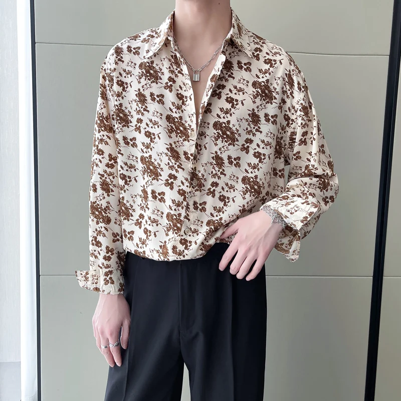 2022 Summer Korean Floral Shirts for Men Long Sleeve Casual Social Party Tuxedo Blouse Vintage Streetwear Camisas Para Hombre