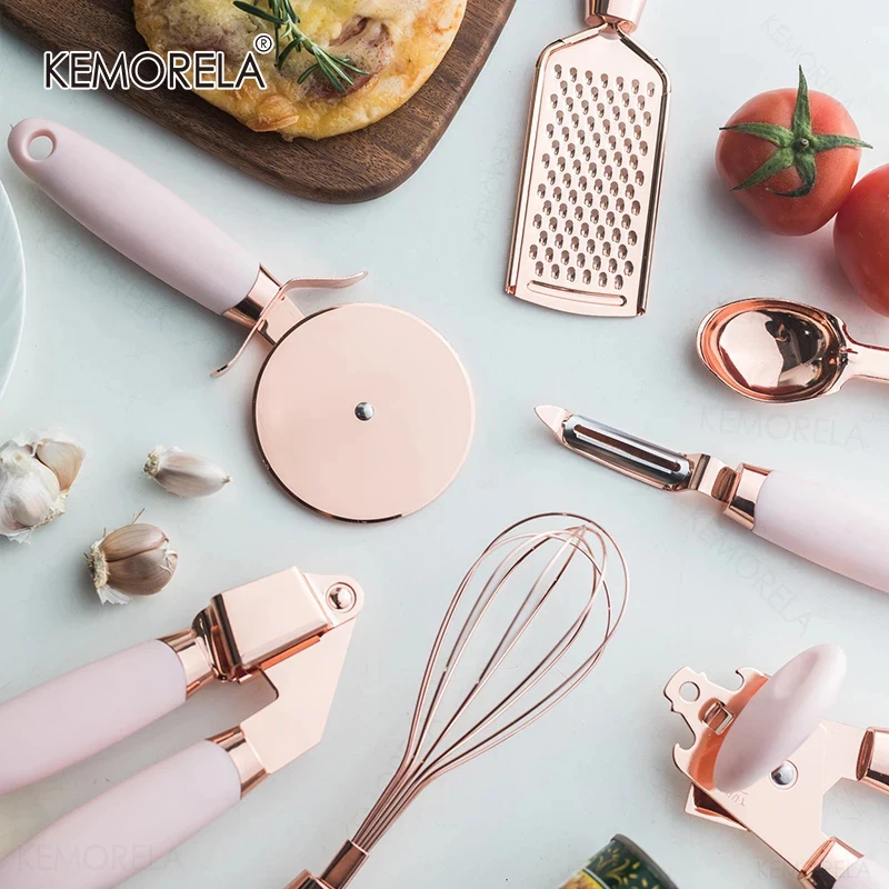 

Kitchen Gadget 7Pcs Set Rose Gold Stainless Steel Garlic Press Cutter Scoop Peeler Cheese Grater Kitchenware Kitchen Accessories