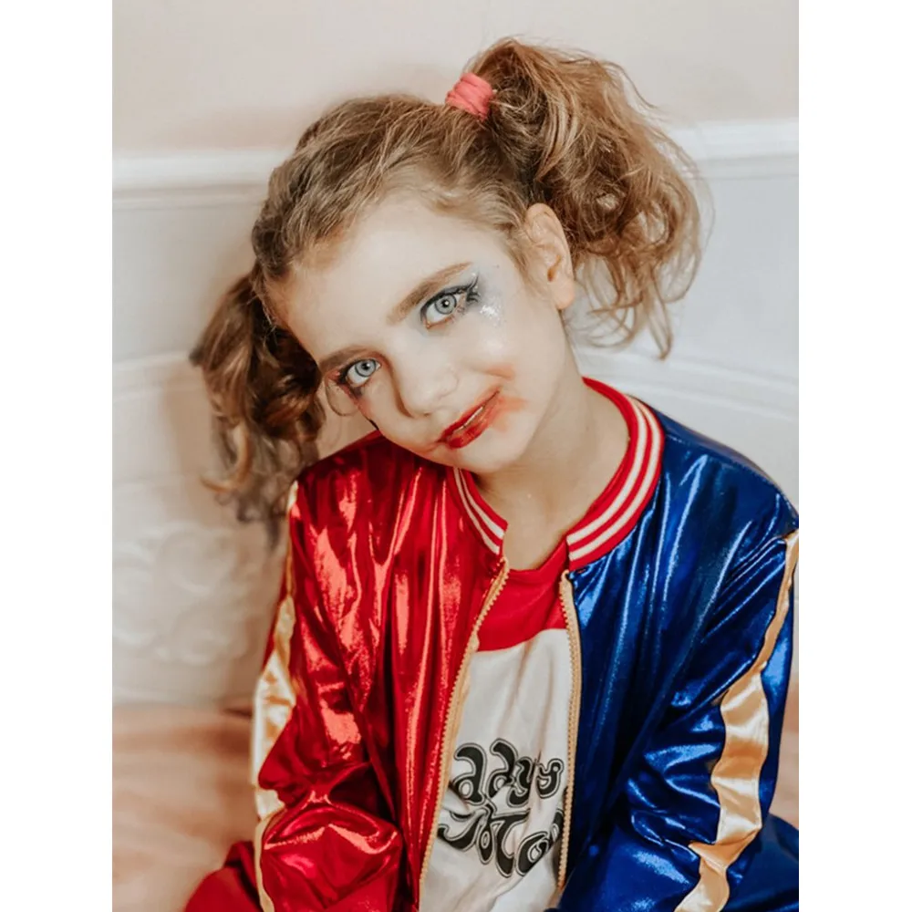 New Embroidery Harley Harleen Quinzel Kids Girls Cosplay Costumes Quinn Monster Jacket T-Shirt Sets Party Clothes