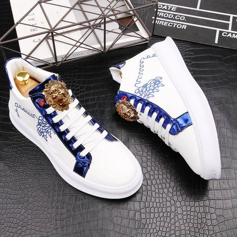 Роскошные мужские туфли лоферы на платформе трендовые ботинки маленькие белые с