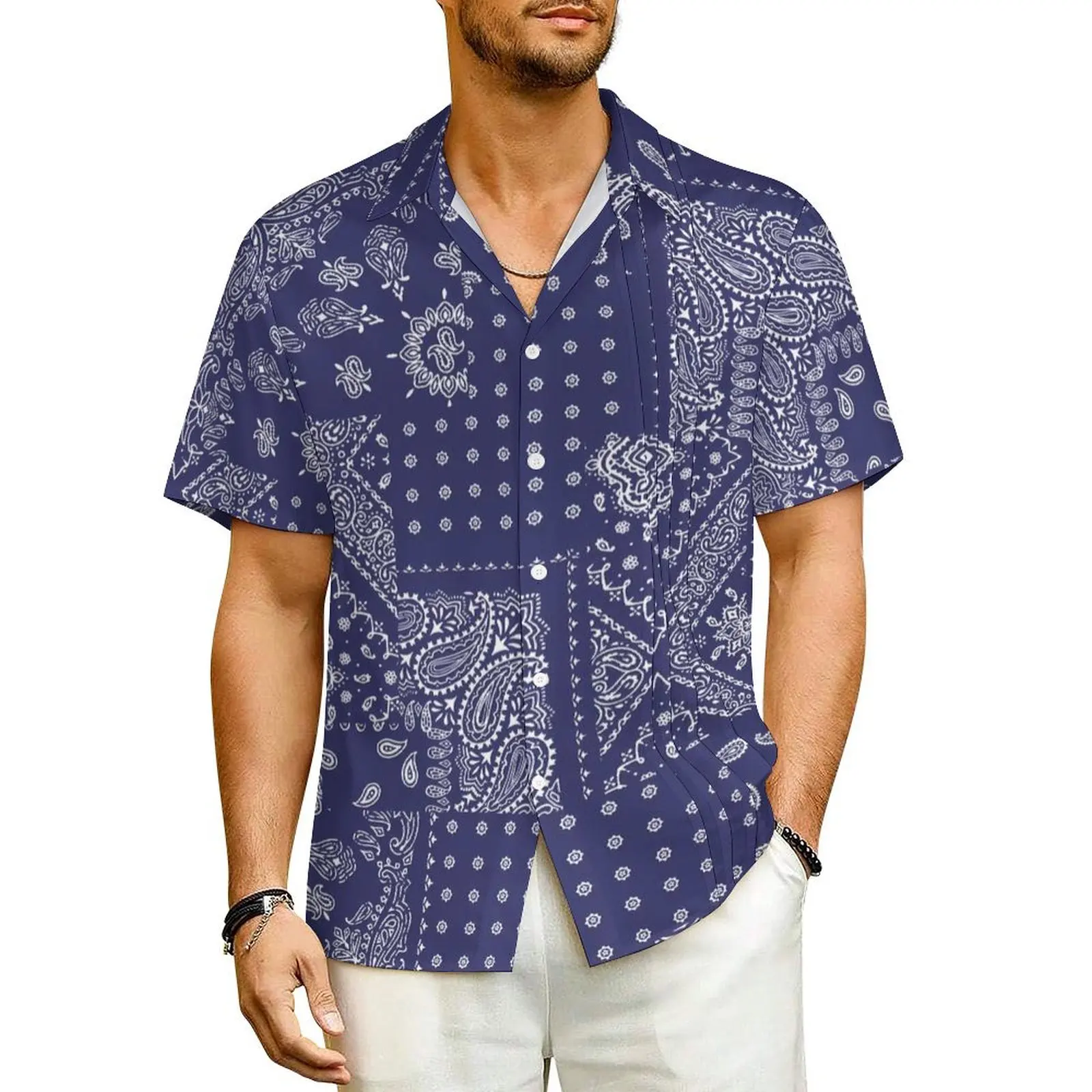 Классическая пляжная рубашка с пейсли Гавайские повседневные рубашки принтом в