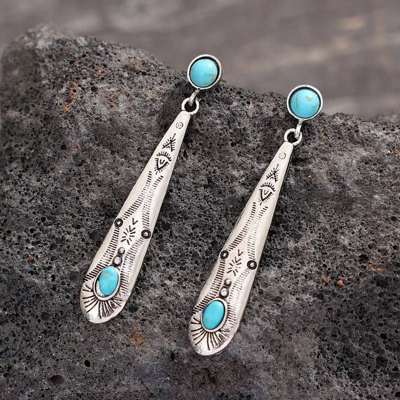 

Teardrop Turquoise Earrings for Women Long Drops Earring with Stone Drop Dangle Turquoise Jewelry & Accessories Gift for Her