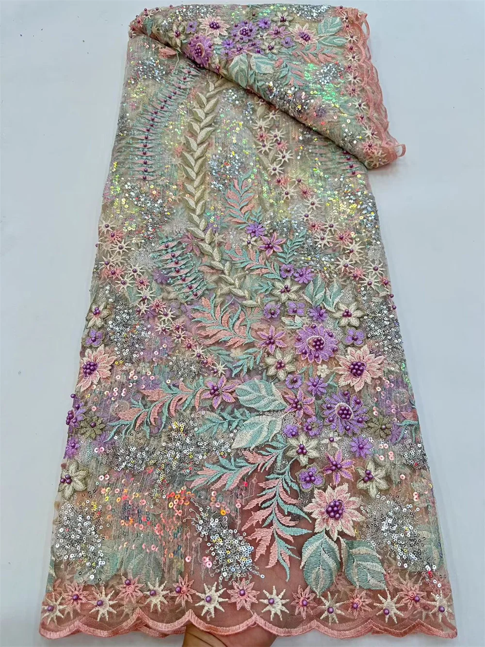 

Французская кружевная ткань 2023, Высококачественная африканская сетка с вышивкой, цветочные блестки, сетчатая Кружевная Ткань 5 ярдов для женщин