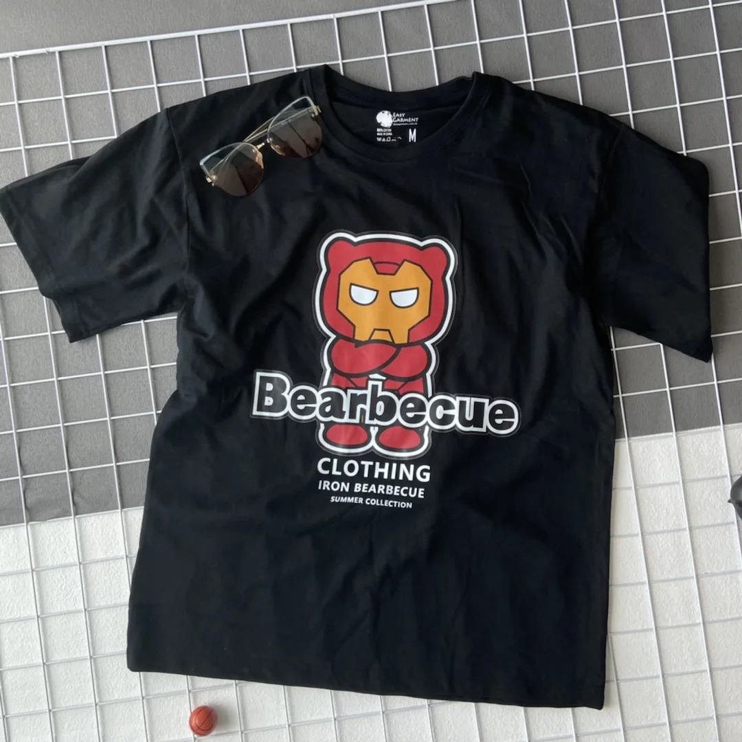 

Bearbecue Combed Cotton Simple Round Neck Short Sleeve T-Shirt Boys And Girls Parent-Child Wear