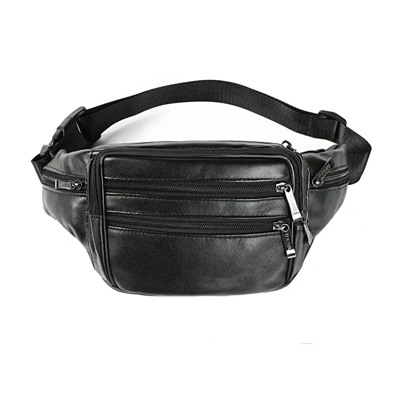 Real Genuine Leather Men's Waist Bag Cowhide Male Zipper Fanny Pack for Site Workers Travel Phone Bag Large Capacity Waterproof