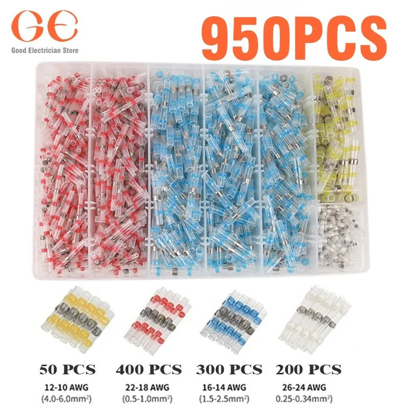 

950pcs Solder Seal Wire Connectors Insulated Waterproof Terminals Soldering Sleeve Kit Electrical Heat Shrink Tube 0.25-6.0mm