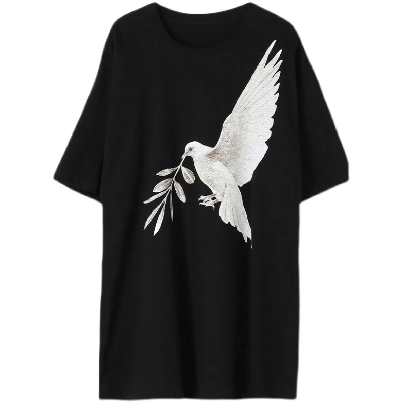

Yohji Yamamoto 20SS Artist Dove Of Peace Short Sleeve Olive Branch Short Sleeve Tee Shirt For Men Wome